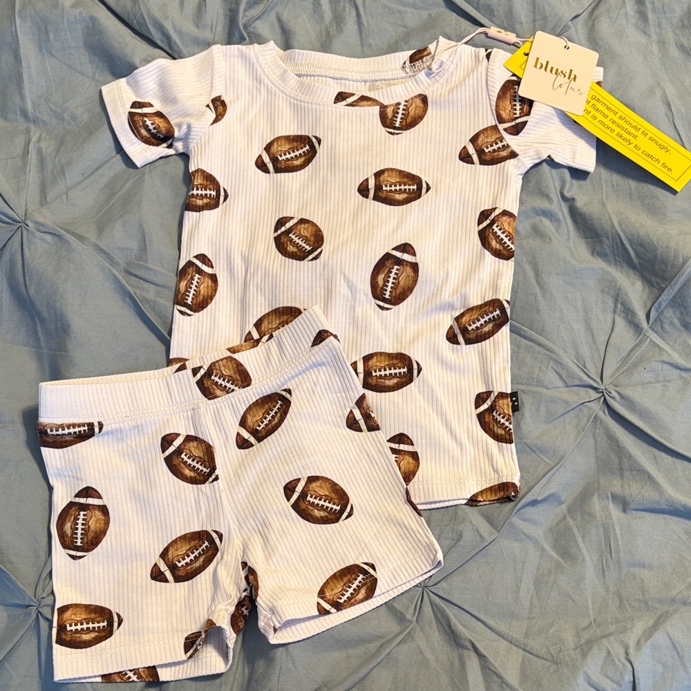 Blush Lotus Football Print Kids Pajama Set 12-18M NWT